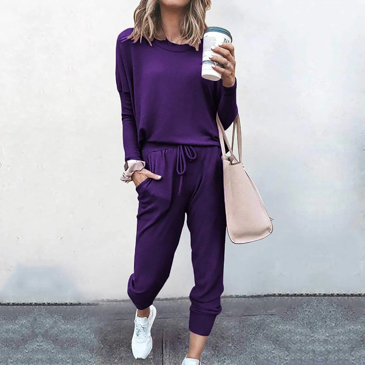 Womens 2 Piece Loungewear Set Letter Graphic Long Sleeves Crewneck Pullover Top And Drawstring Joggers Pants
