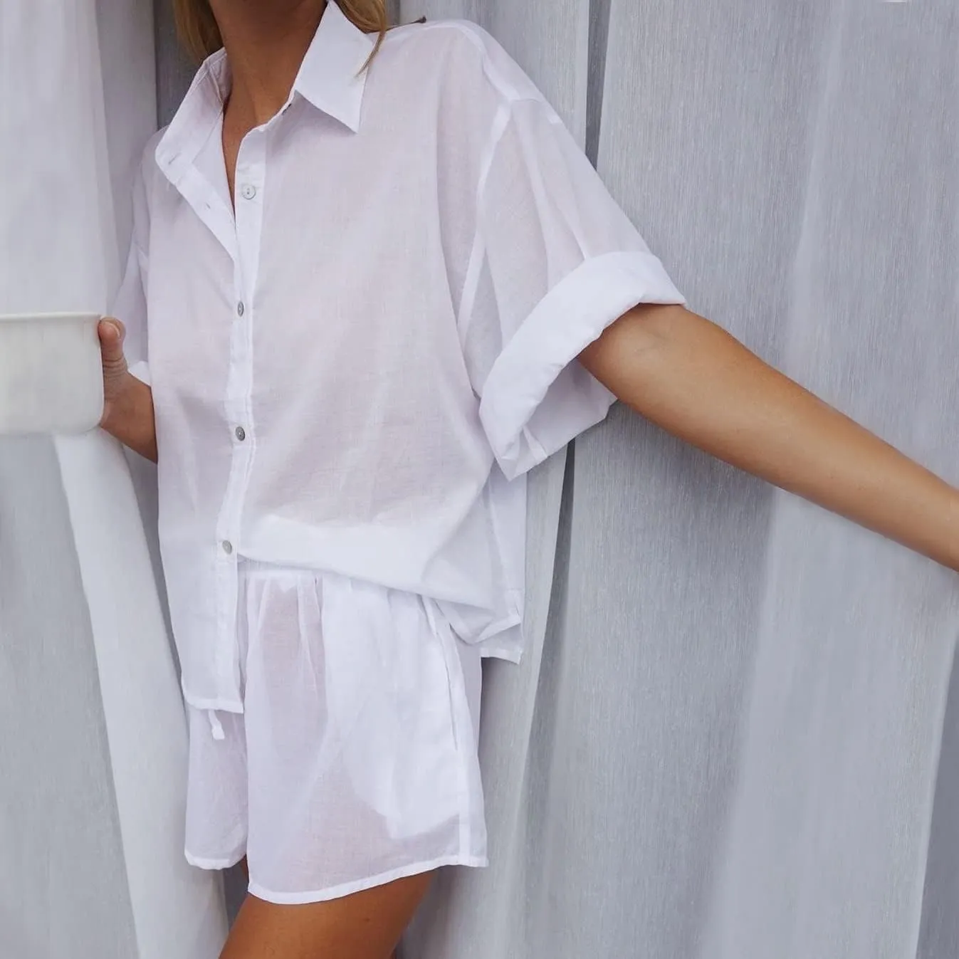 Womens 2 Piece Outfits Casual Loungewear Sets Stripe Long Sleeve Shirt And Loose High Waisted Mini Shorts Set