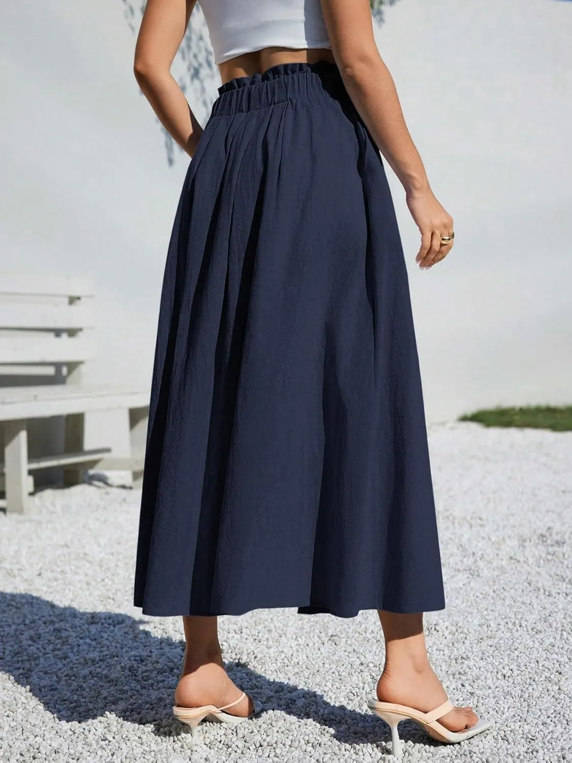 Women's Basic Casual A-Line Women Midi Long Skirt For Summer Fits Beach High Waist Casual Skirts