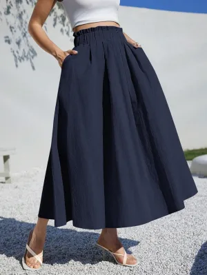 Women's Basic Casual A-Line Women Midi Long Skirt For Summer Fits Beach High Waist Casual Skirts