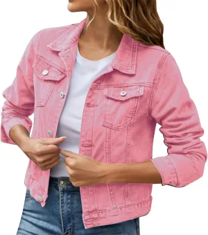 Women's Basic Cropped Denim Jackets Petite Denim Jean Jacket Distressed Ripped Classic Fitted Trucker Denim Jacket
