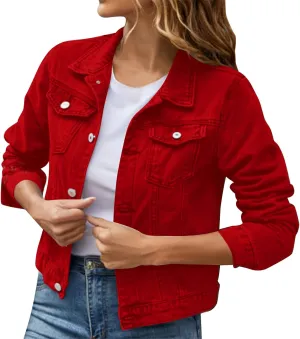 Women's Basic Cropped Denim Jackets Petite Denim Jean Jacket Distressed Ripped Classic Fitted Trucker Denim Jacket