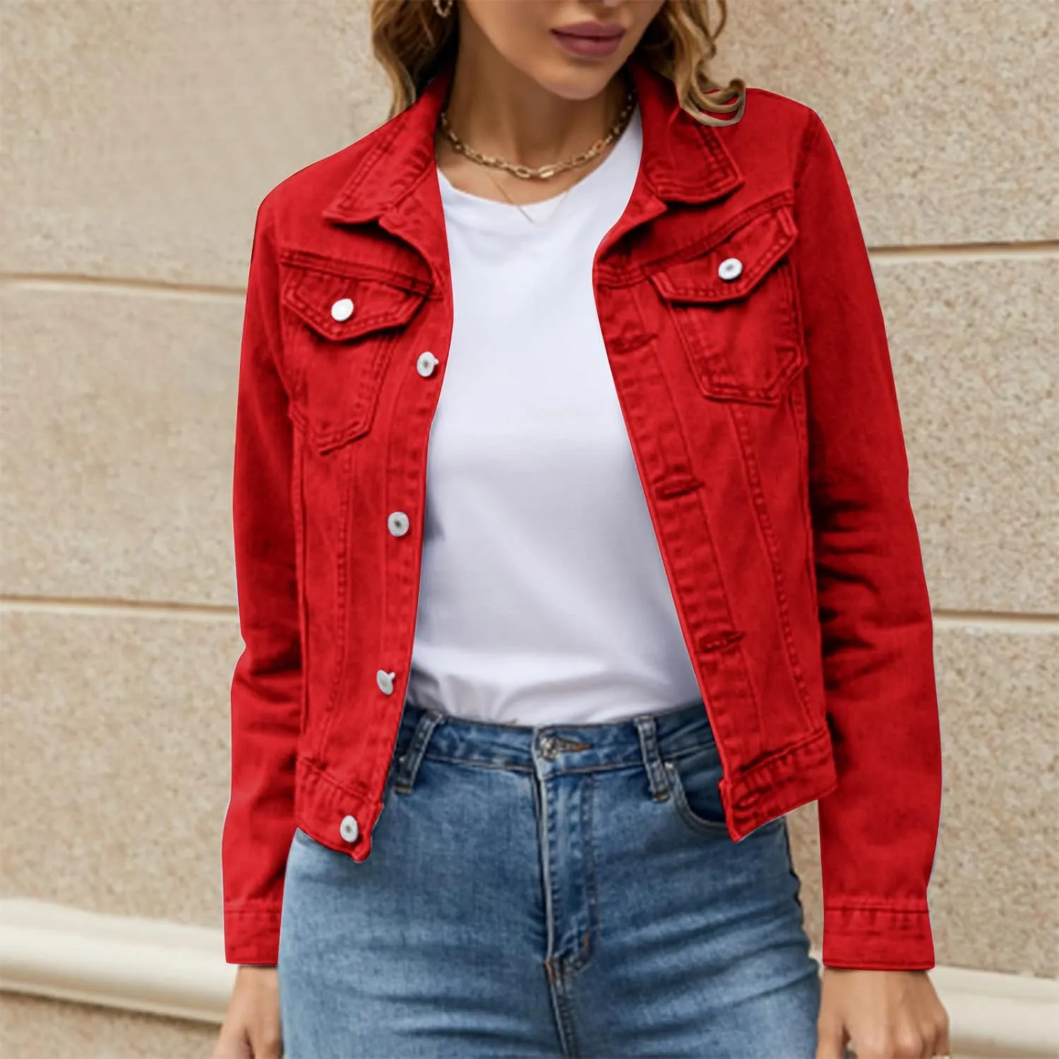 Women's Basic Cropped Denim Jackets Petite Denim Jean Jacket Distressed Ripped Classic Fitted Trucker Denim Jacket