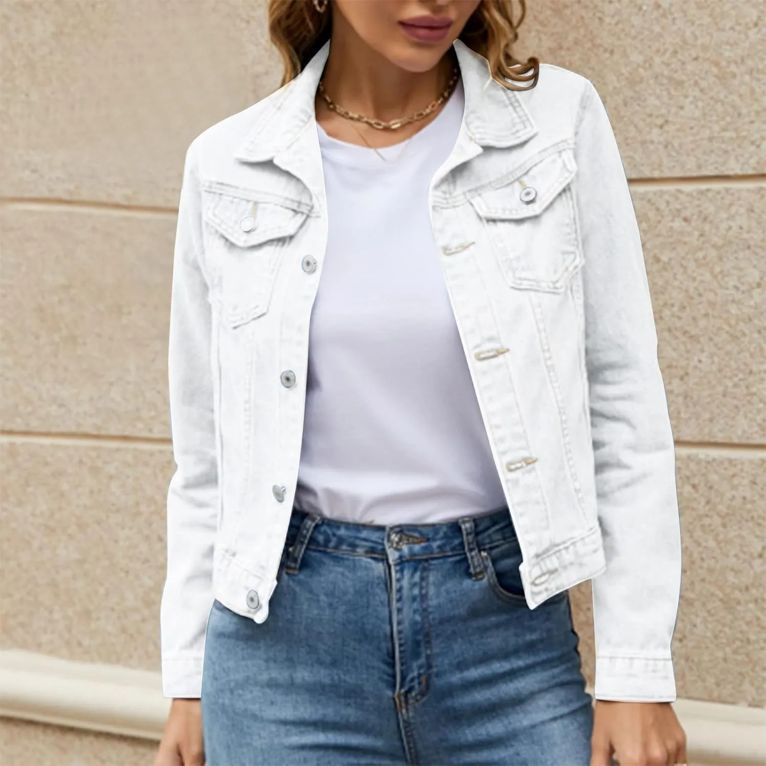 Women's Basic Cropped Denim Jackets Petite Denim Jean Jacket Distressed Ripped Classic Fitted Trucker Denim Jacket