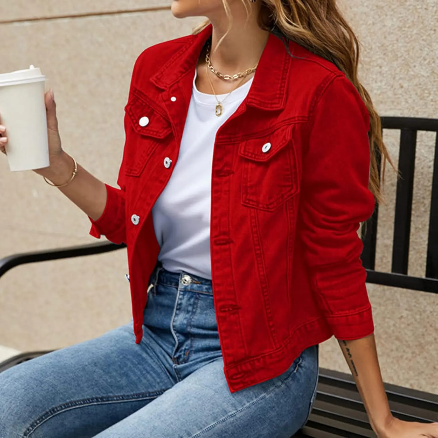 Women's Basic Cropped Denim Jackets Petite Denim Jean Jacket Distressed Ripped Classic Fitted Trucker Denim Jacket