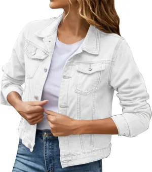 Women's Basic Cropped Denim Jackets Petite Denim Jean Jacket Distressed Ripped Classic Fitted Trucker Denim Jacket