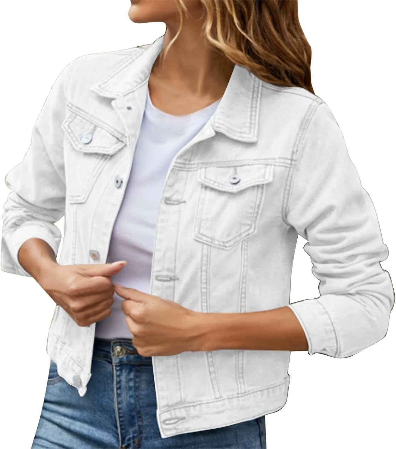Women's Basic Cropped Denim Jackets Petite Denim Jean Jacket Distressed Ripped Classic Fitted Trucker Denim Jacket