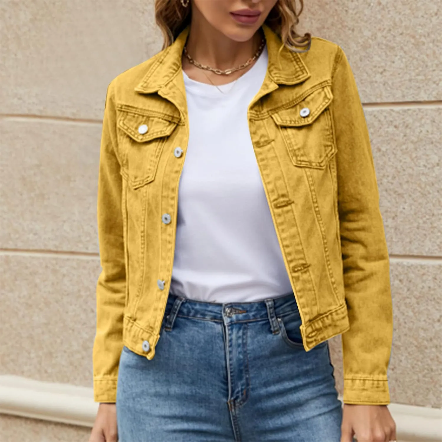 Women's Basic Cropped Denim Jackets Petite Denim Jean Jacket Distressed Ripped Classic Fitted Trucker Denim Jacket