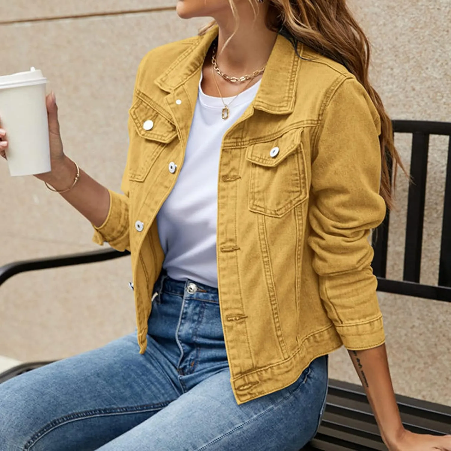 Women's Basic Cropped Denim Jackets Petite Denim Jean Jacket Distressed Ripped Classic Fitted Trucker Denim Jacket