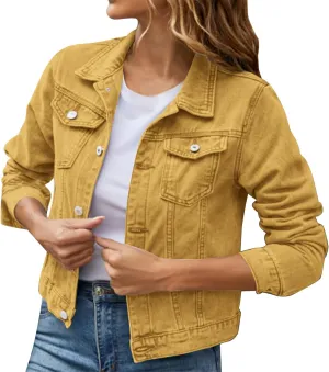 Women's Basic Cropped Denim Jackets Petite Denim Jean Jacket Distressed Ripped Classic Fitted Trucker Denim Jacket