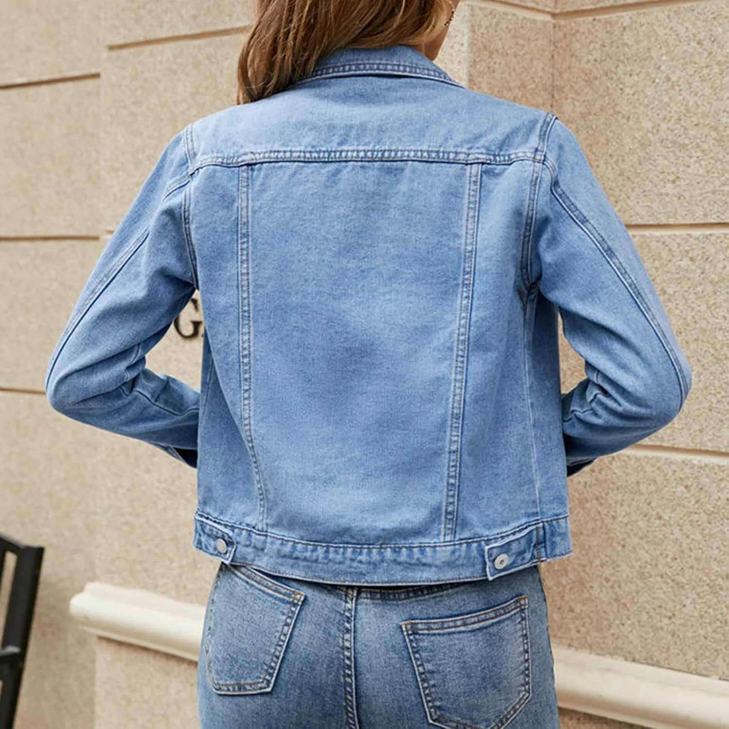Women's Basic Cropped Denim Jackets Petite Denim Jean Jacket Distressed Ripped Classic Fitted Trucker Denim Jacket