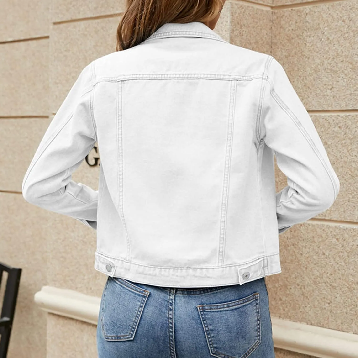 Women's Basic Cropped Denim Jackets Petite Denim Jean Jacket Distressed Ripped Classic Fitted Trucker Denim Jacket