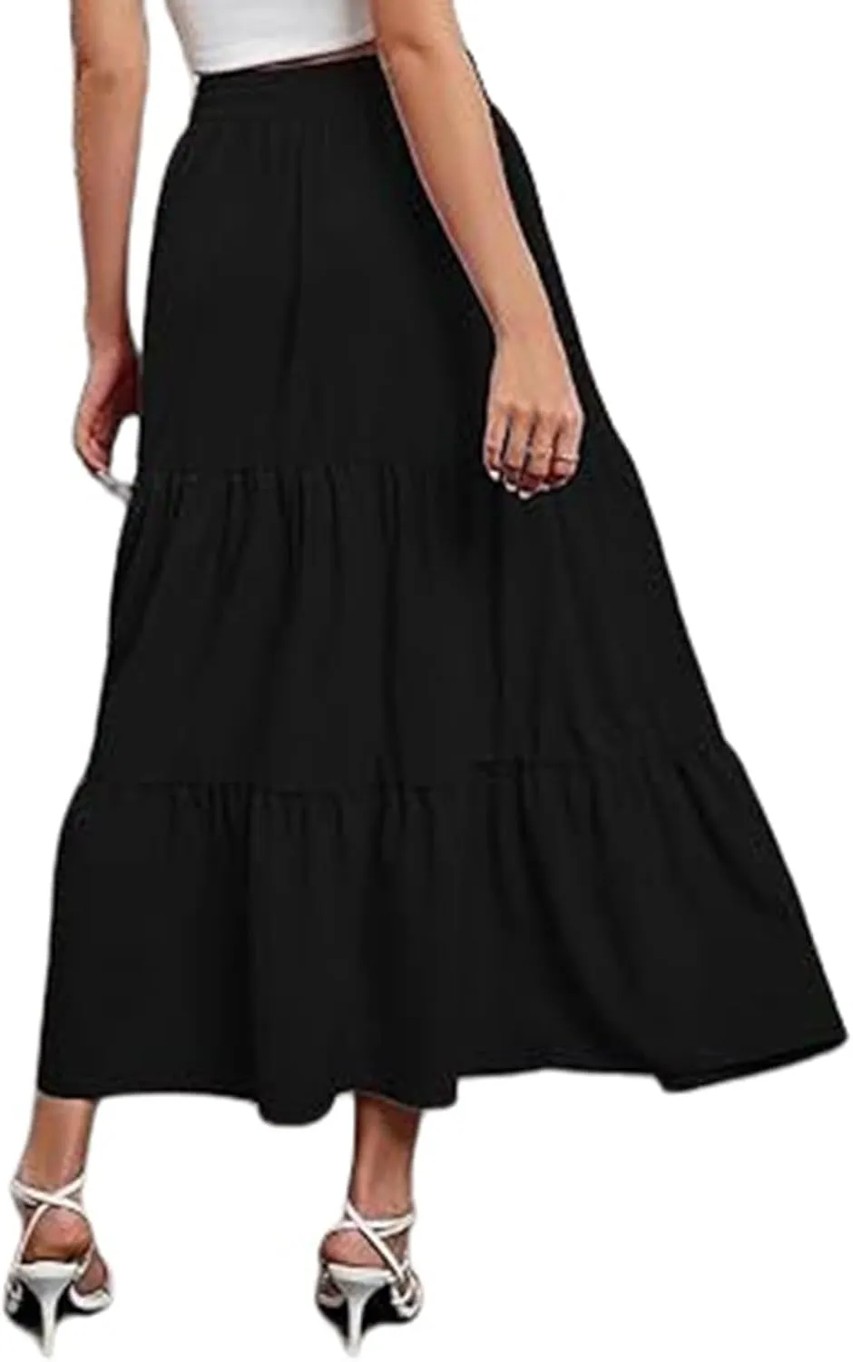 Womens Boho Bohemian Flowy Midi Long Short Summer Skirts High Waist A Line Ruffle Swing Maxi Skirts Long Beach Dress