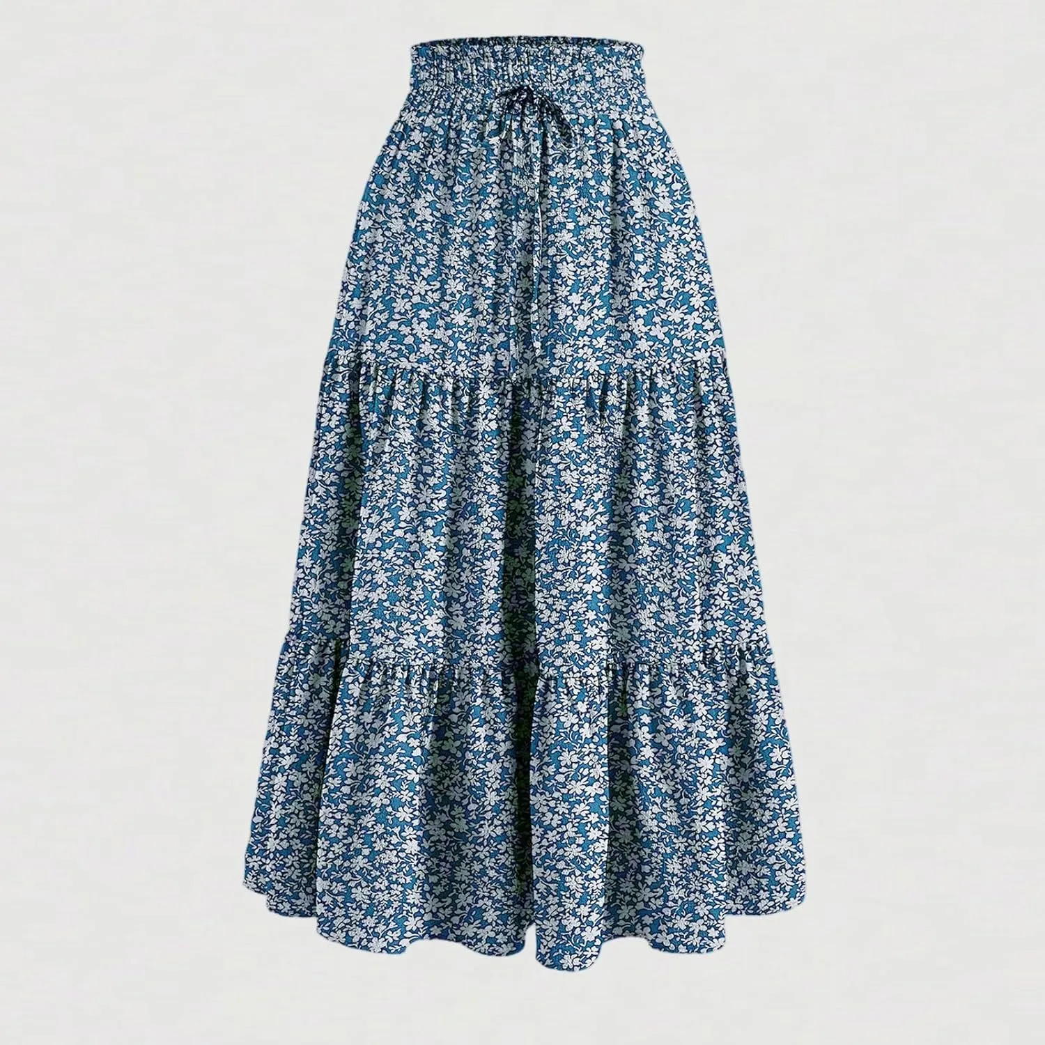 Womens Boho Skirt Cute Vacation Pleated Beach Smocked Business Trendy Peasant Elastic Waist Summer Skirts for Women