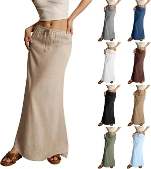 Women's Boho Skirts Summer Casual Loose Trendy Drawstring Solid Color Long Maxi Beach Sun Skirt, S-2XL