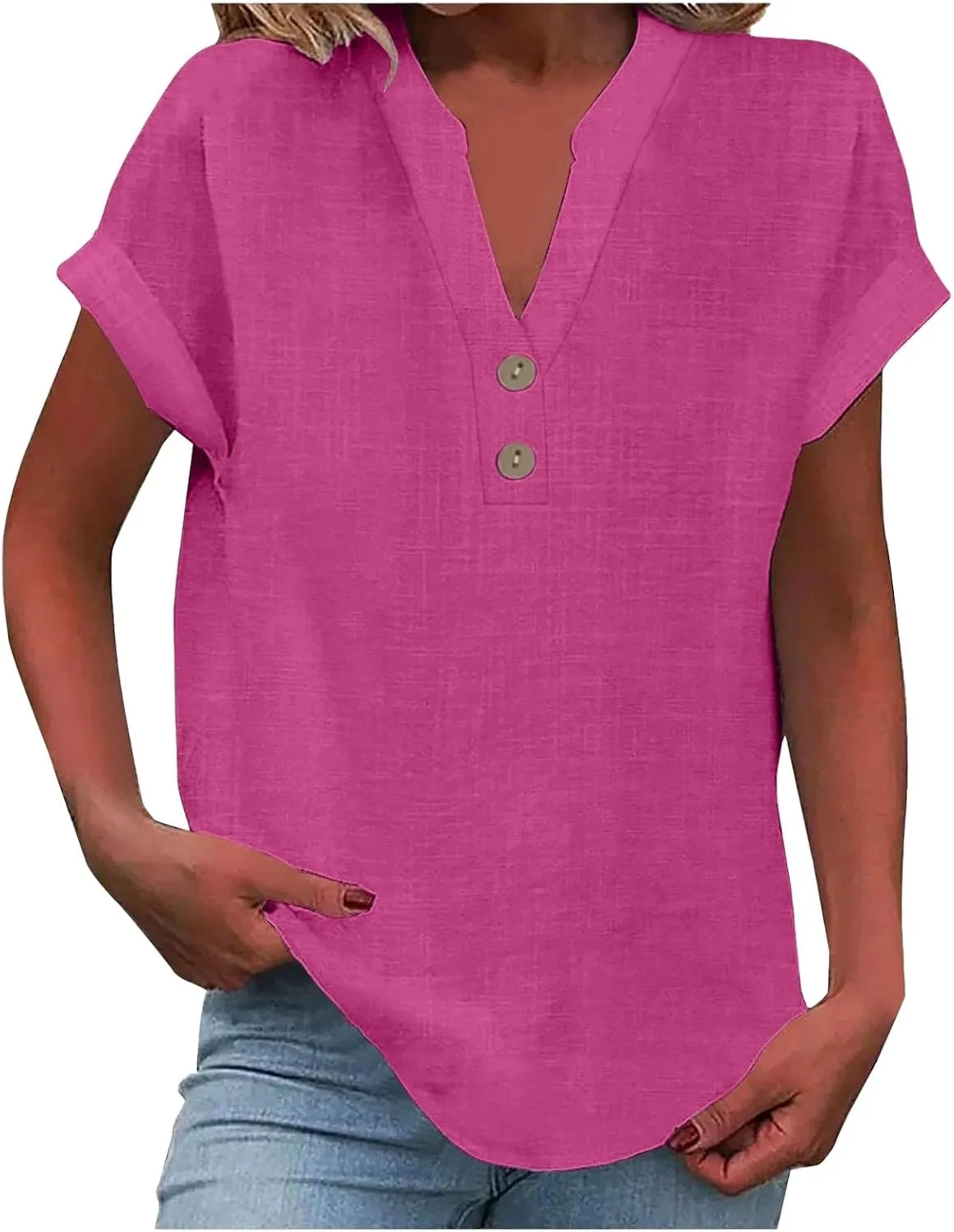Womens Button Down Collar Shirt Plain Long Sleeve Linen Summer Casual Office Blouse Tops Loose Fit Tunic