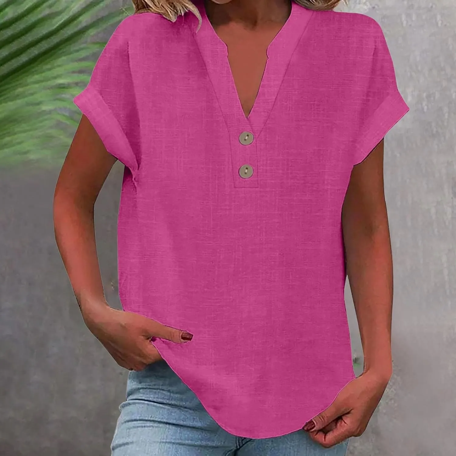 Womens Button Down Collar Shirt Plain Long Sleeve Linen Summer Casual Office Blouse Tops Loose Fit Tunic