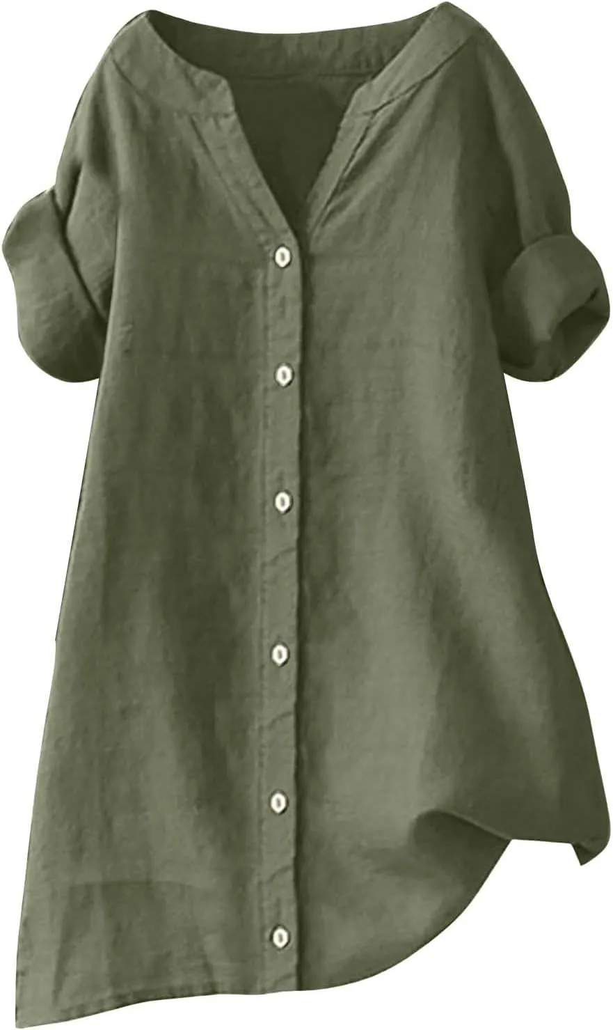 Women's Button Down Shirts Plain Long Sleeve Cotton Linen Summer Casual Business Blouse Top Loose Fit T Shirts