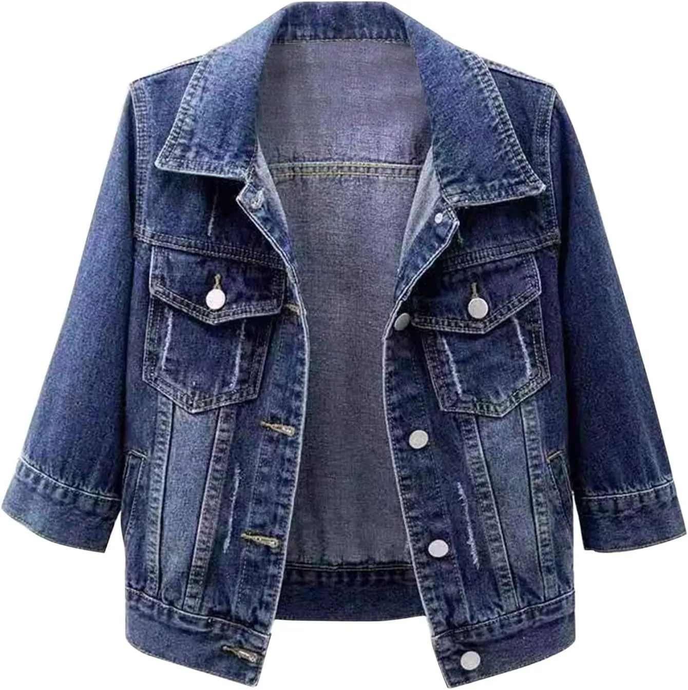 Women's Casual Denim Jacket Basic Button Down Denim Jean Jacket Boyfriend Denim Coat Cropped Denim Trucker Top