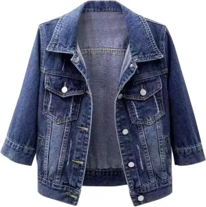 Women's Casual Denim Jacket Basic Button Down Denim Jean Jacket Boyfriend Denim Coat Cropped Denim Trucker Top