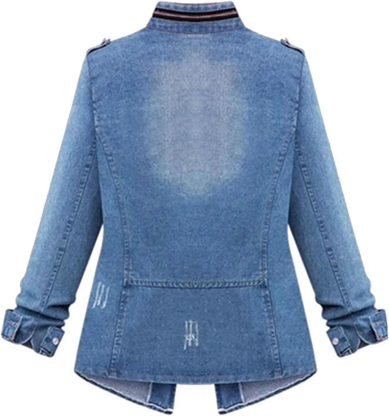 Women's Casual Denim Jacket Distressed Long Sleeve Trucker Jackets Zipper Cardigan Outerwear Plus Size Jeans Jackets