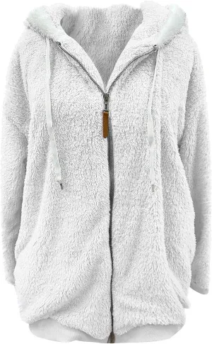 Women's Casual Fashion Loose Solid Color Hat Plus Fleece Collar Pocket Jacket