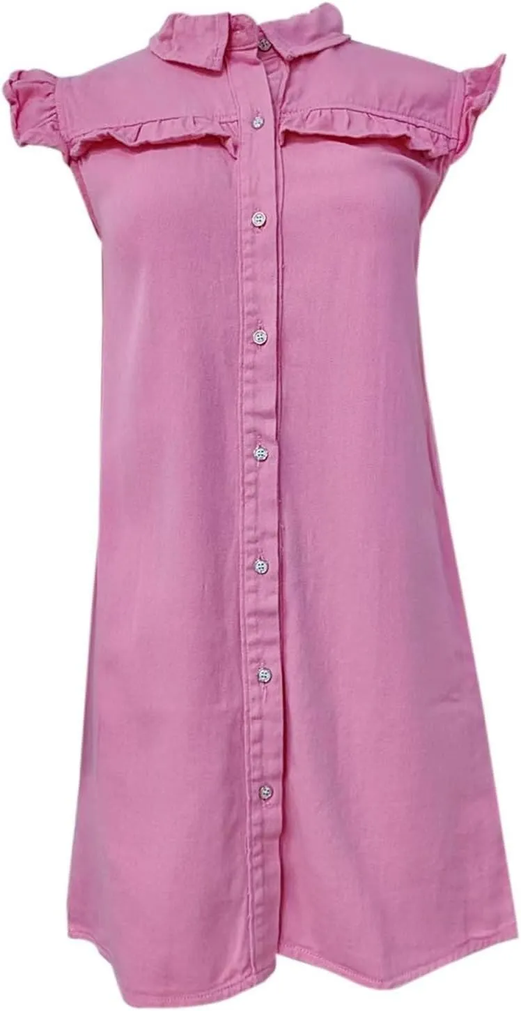 Womens Casual Shirt Dresses 2025 Cinched V Neck Button Down Shirt Dresses Pleated Empire Waist Loose Mini Dress