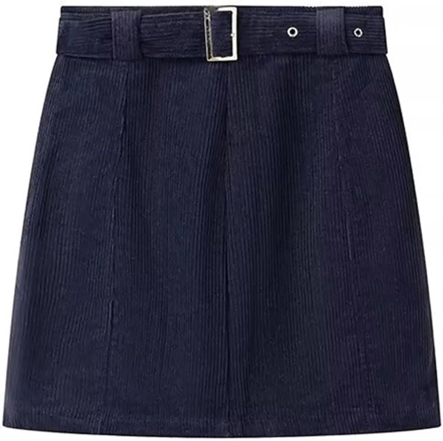 Womens Corduroy Skirt Mini Pencil Skirt Paperbag Belted High Waist Business Office Work Short Mini Skirt with Pocket