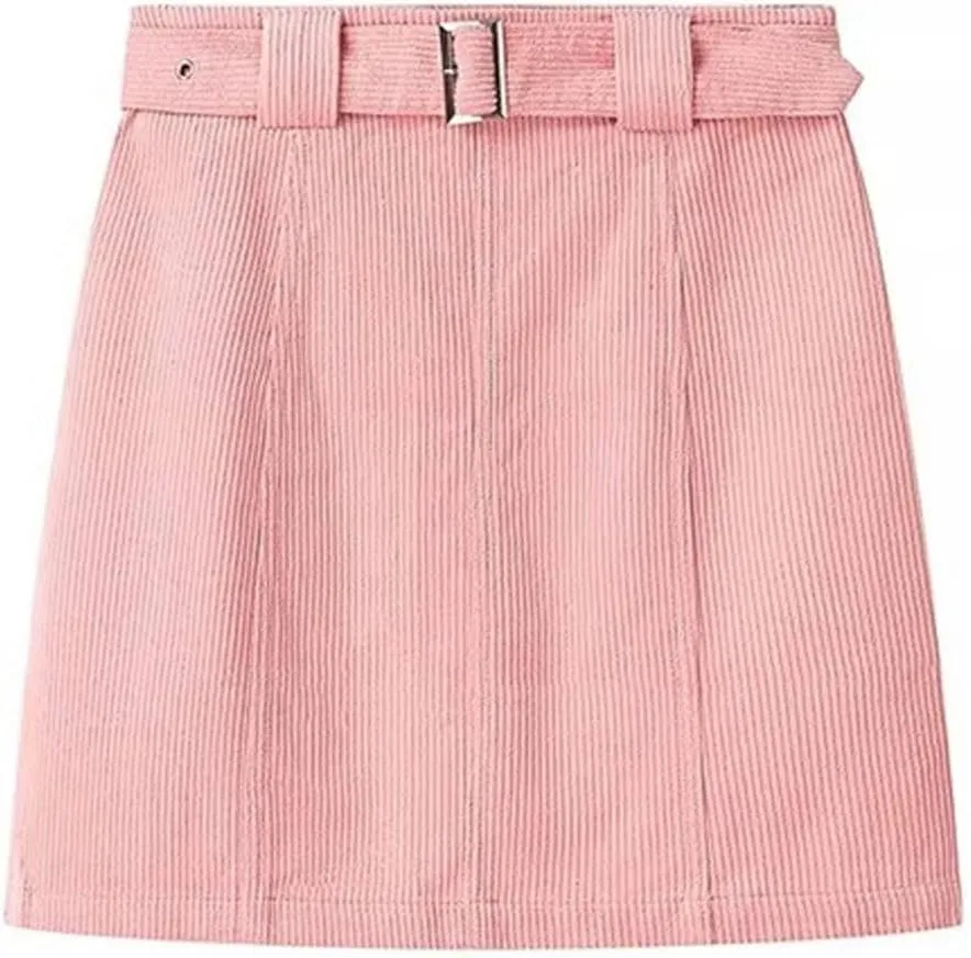 Womens Corduroy Skirt Mini Pencil Skirt Paperbag Belted High Waist Business Office Work Short Mini Skirt with Pocket