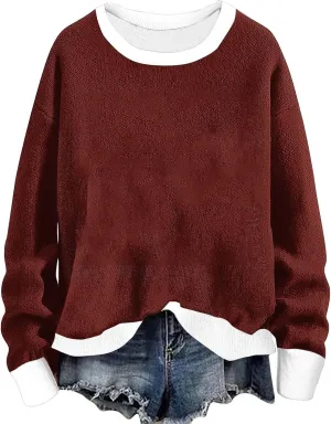 Women's Crew Neck Sweatshirts Oversized Pullover Casual Fleece Long Sleeve Loose Fit Tops Shirts Fashion 2024 Fall
