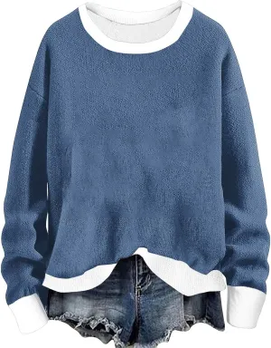 Women's Crew Neck Sweatshirts Oversized Pullover Casual Fleece Long Sleeve Loose Fit Tops Shirts Fashion 2024 Fall