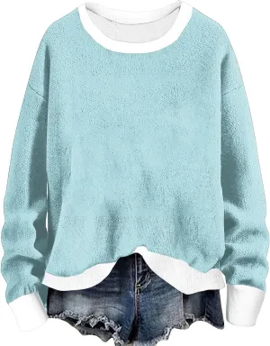 Women's Crew Neck Sweatshirts Oversized Pullover Casual Fleece Long Sleeve Loose Fit Tops Shirts Fashion 2024 Fall