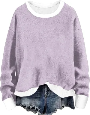 Women's Crew Neck Sweatshirts Oversized Pullover Casual Fleece Long Sleeve Loose Fit Tops Shirts Fashion 2024 Fall