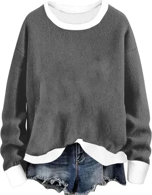 Women's Crew Neck Sweatshirts Oversized Pullover Casual Fleece Long Sleeve Loose Fit Tops Shirts Fashion 2024 Fall