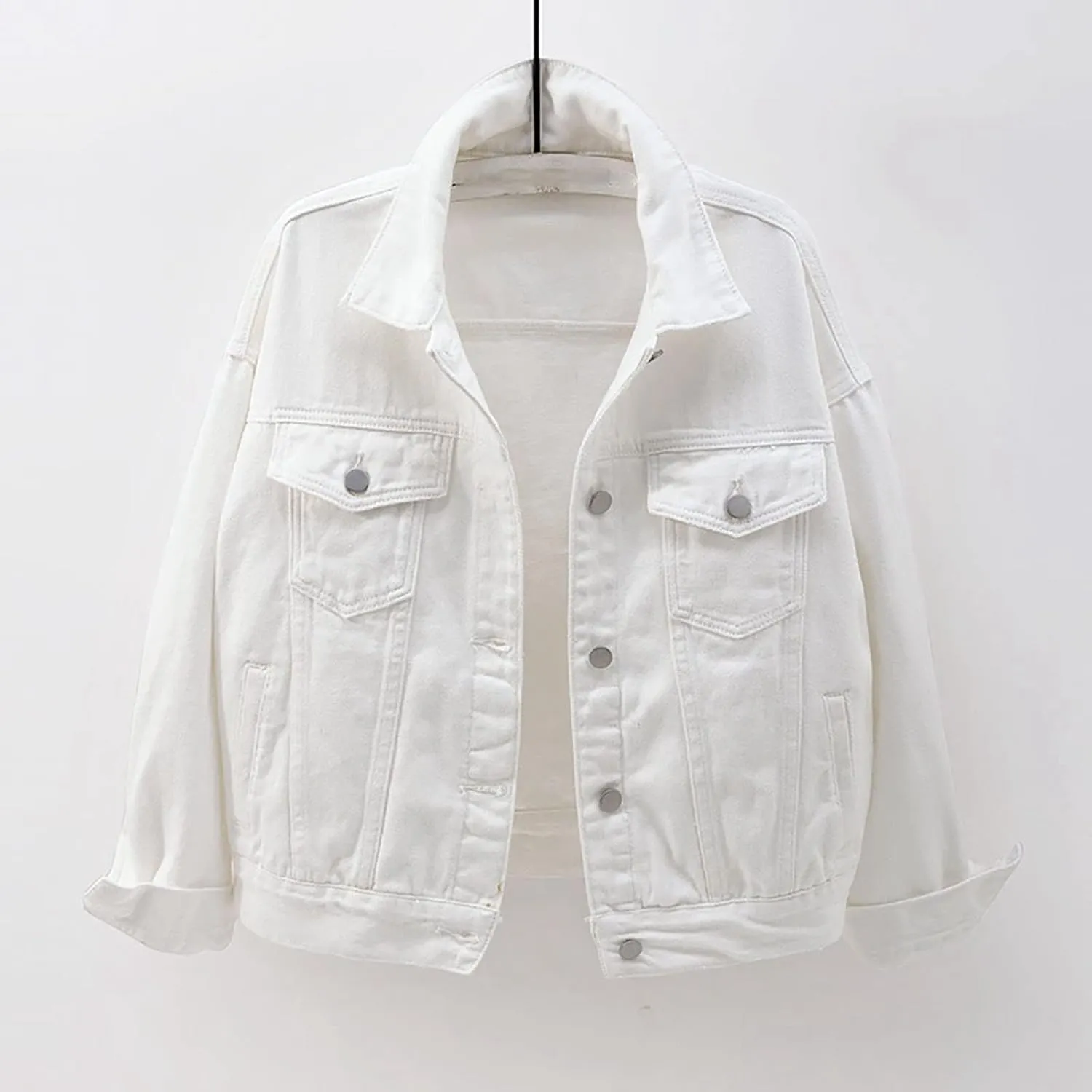 Women's Denim Jacket Plus Size 2024 Long Sleeve Button Down Loose Jean Jacket Outerwear Fashion Oversize Denim Jacket