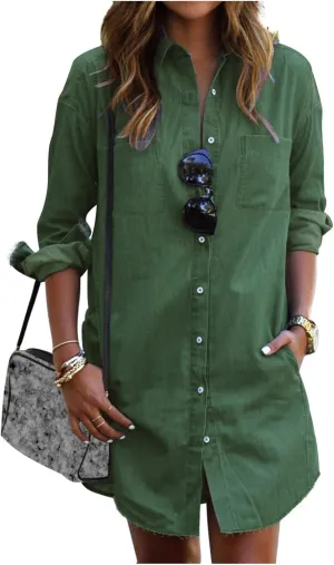 Womens Denim Shirt Long Jean Jacket Denim Button Down Shirt Casual Dressy Long Sleeve Oversized Shacket with Pockets