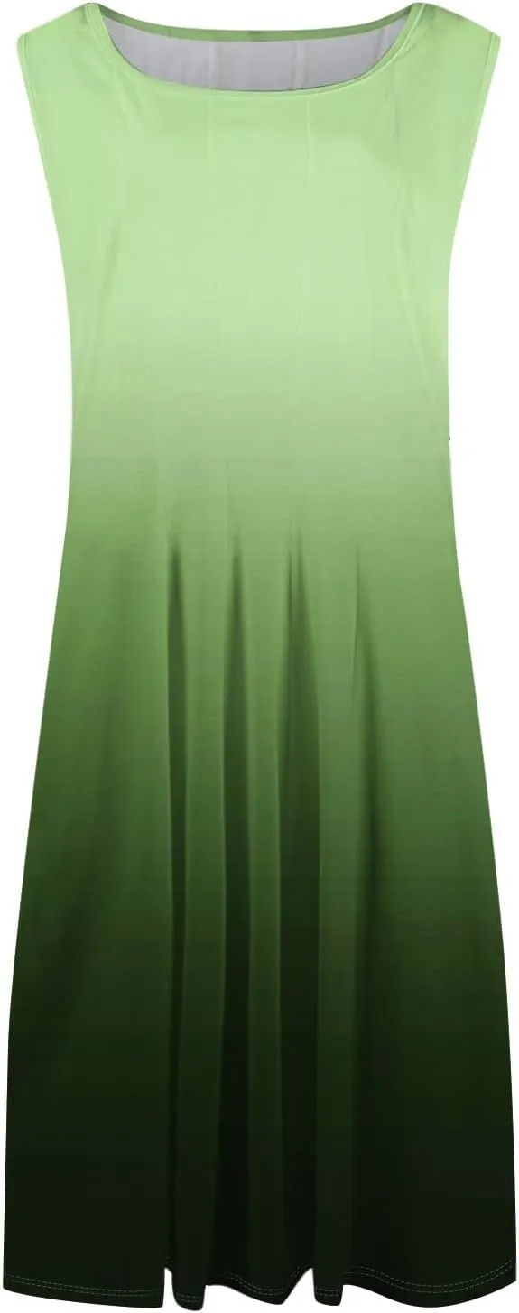 Womens Dresses Summer 2025 Empire Waist Sundresses Tank Dress Sleeveless Floral Dress Ruffle Dresses with Pockets