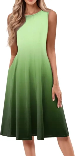 Womens Dresses Summer 2025 Empire Waist Sundresses Tank Dress Sleeveless Floral Dress Ruffle Dresses with Pockets