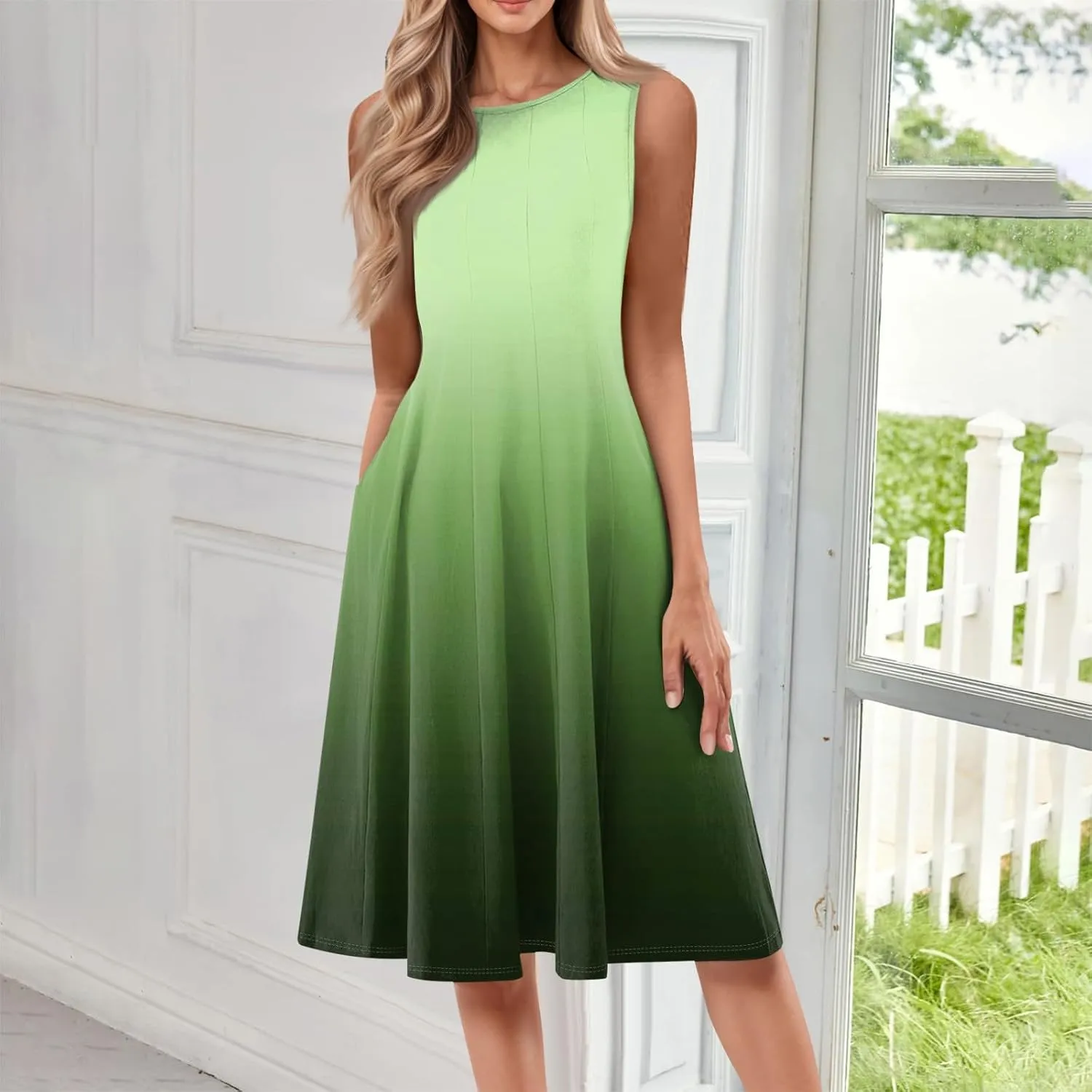 Womens Dresses Summer 2025 Empire Waist Sundresses Tank Dress Sleeveless Floral Dress Ruffle Dresses with Pockets