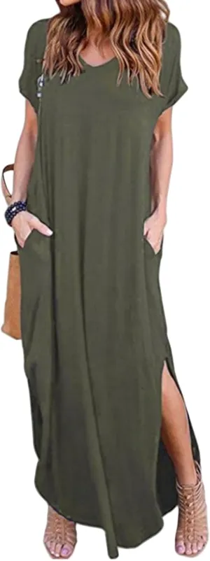 Women's Dresses Summer Plus Size Sundress Short Sleeve V Neck Dress Loose Fit Solid Color Dresses Split Dress 2025