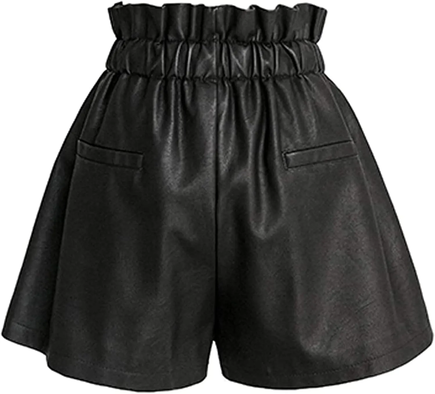 Womens Faux Leather Shorts High Waisted Drawstring Paperbag Leather Shorts