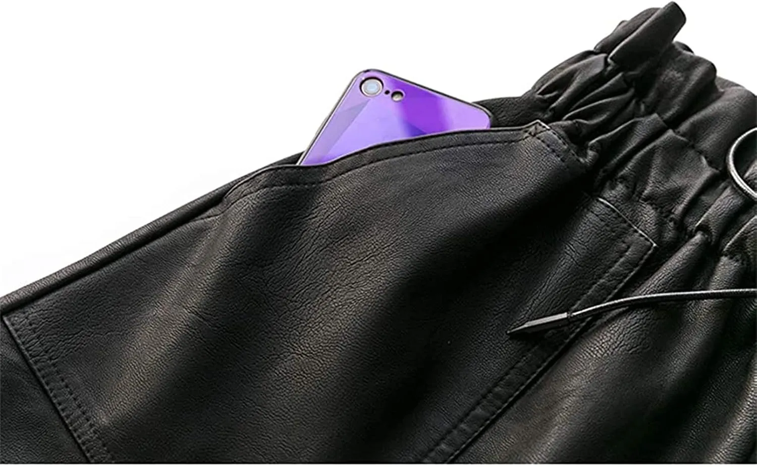 Womens Faux Leather Shorts High Waisted Drawstring Paperbag Leather Shorts
