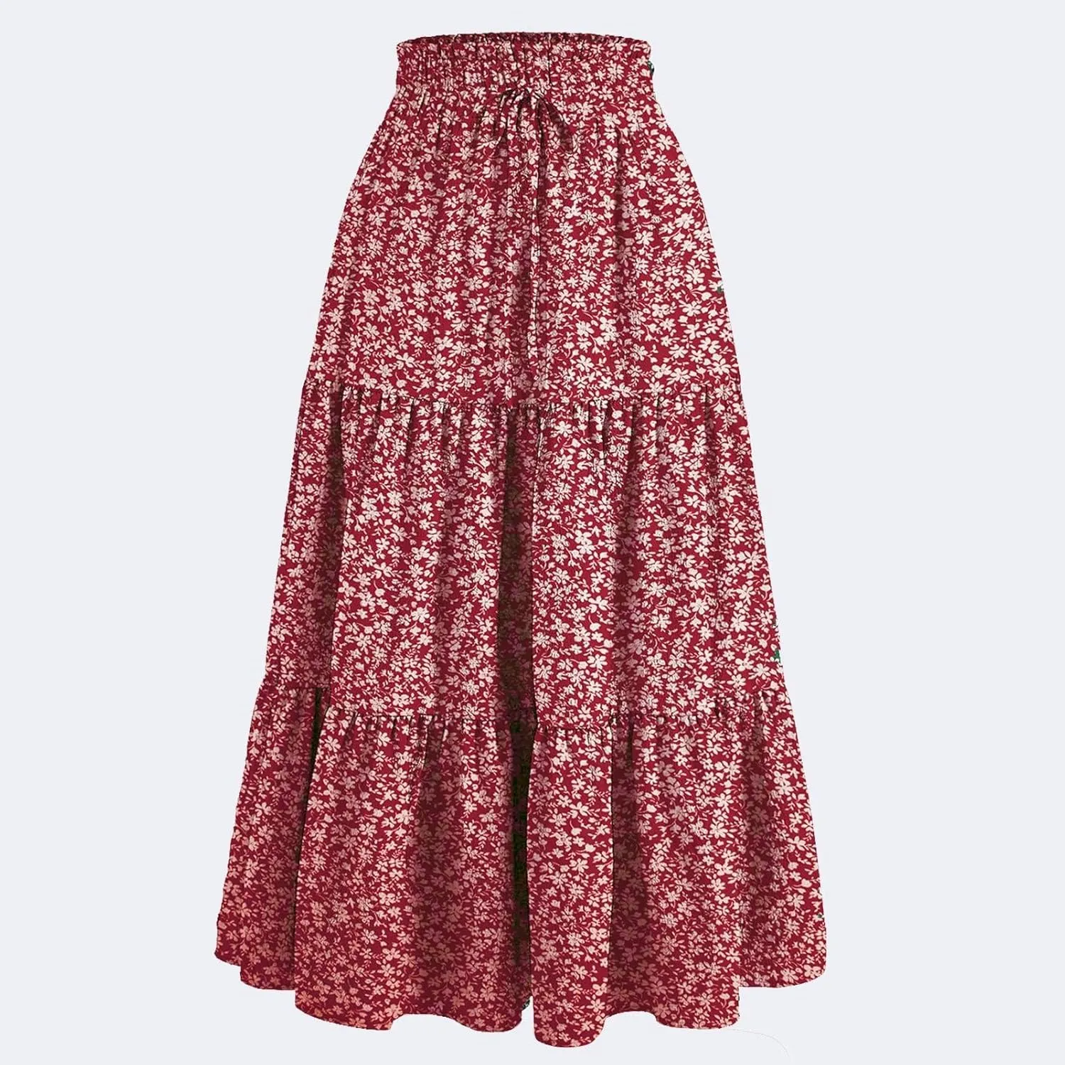 Womens Flowy Maxi Skirt Vintage Floral Print Drawstring High Waist Elastic A Line Boho Beach Holiday Long Skirts