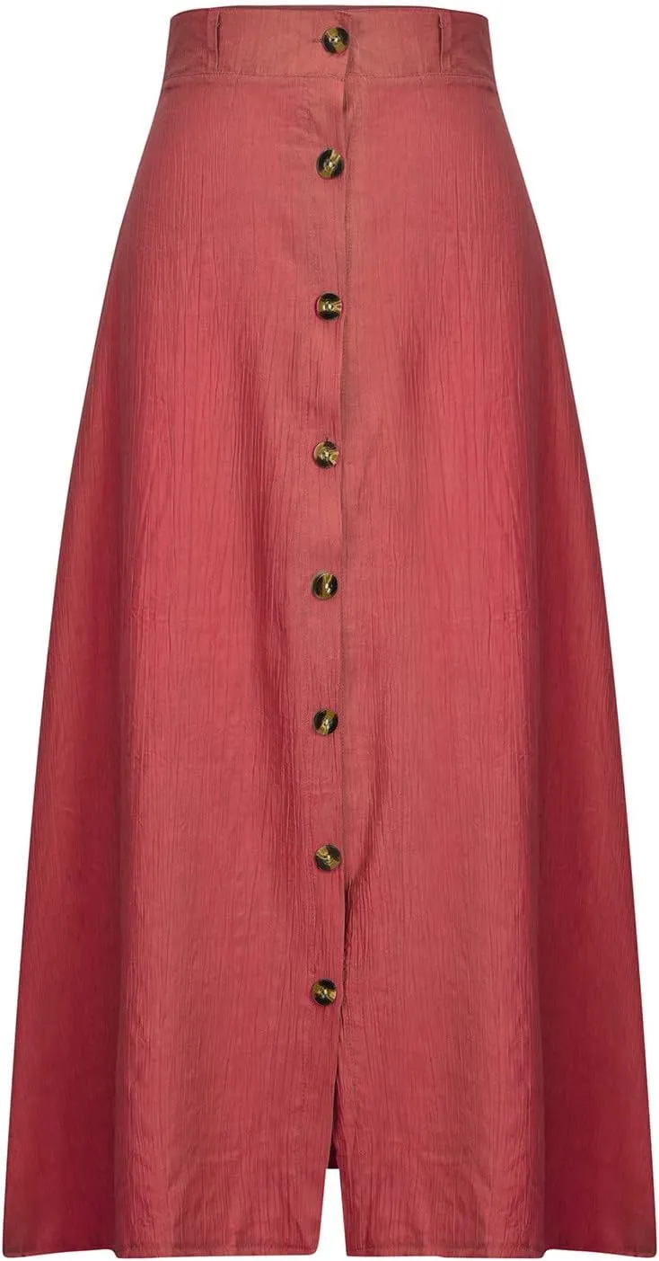 Womens Flowy Summer Skirts Button Front A Line Skirts High Rise Midi Beach Skirt Loose Fit Casual Skirts Cruise Wear