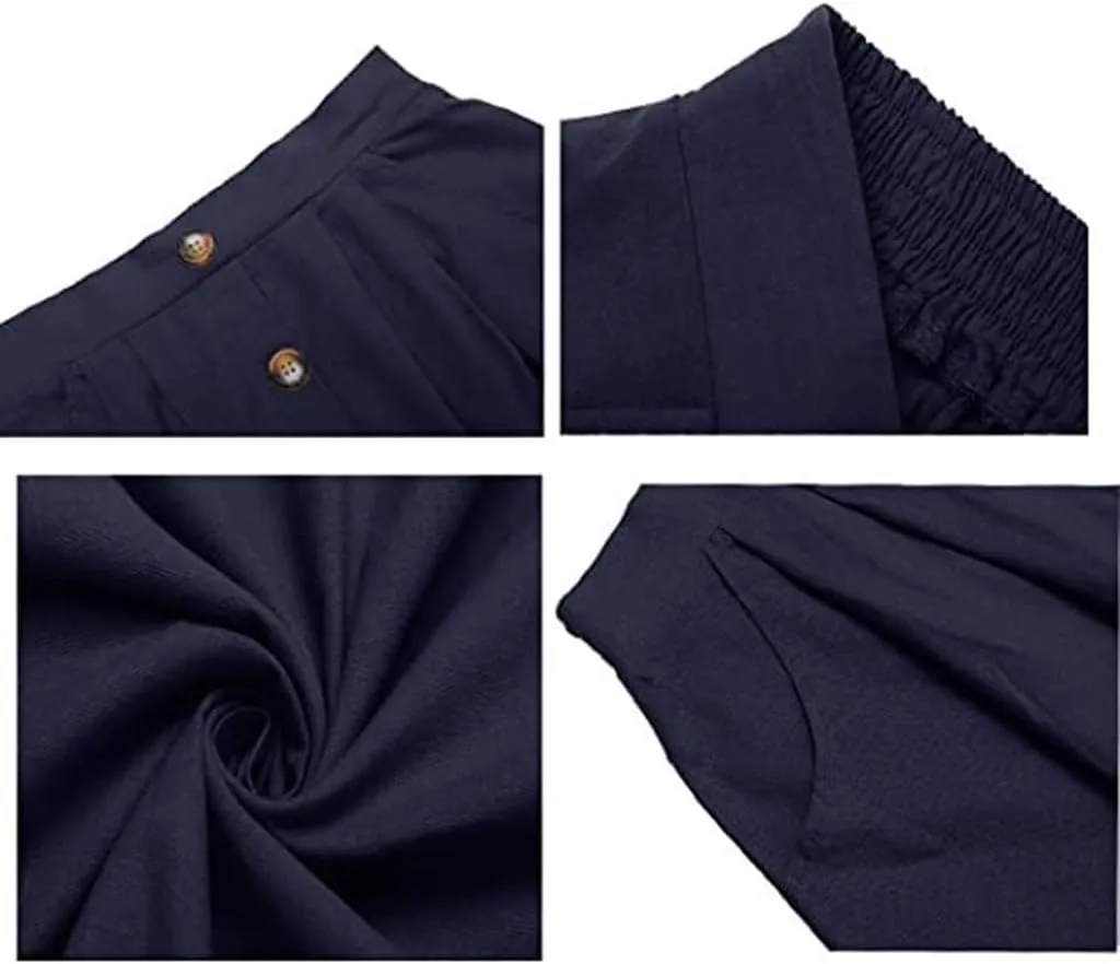 Women's High Waist a Line Button Midi Skirt Solid Casual Cotton Flowy Swing Beach Skirts with Pockets