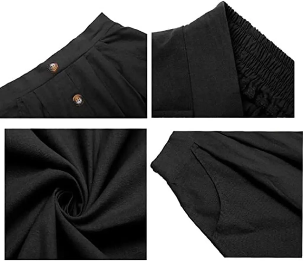 Women's High Waist a Line Button Midi Skirt Solid Casual Cotton Flowy Swing Beach Skirts with Pockets