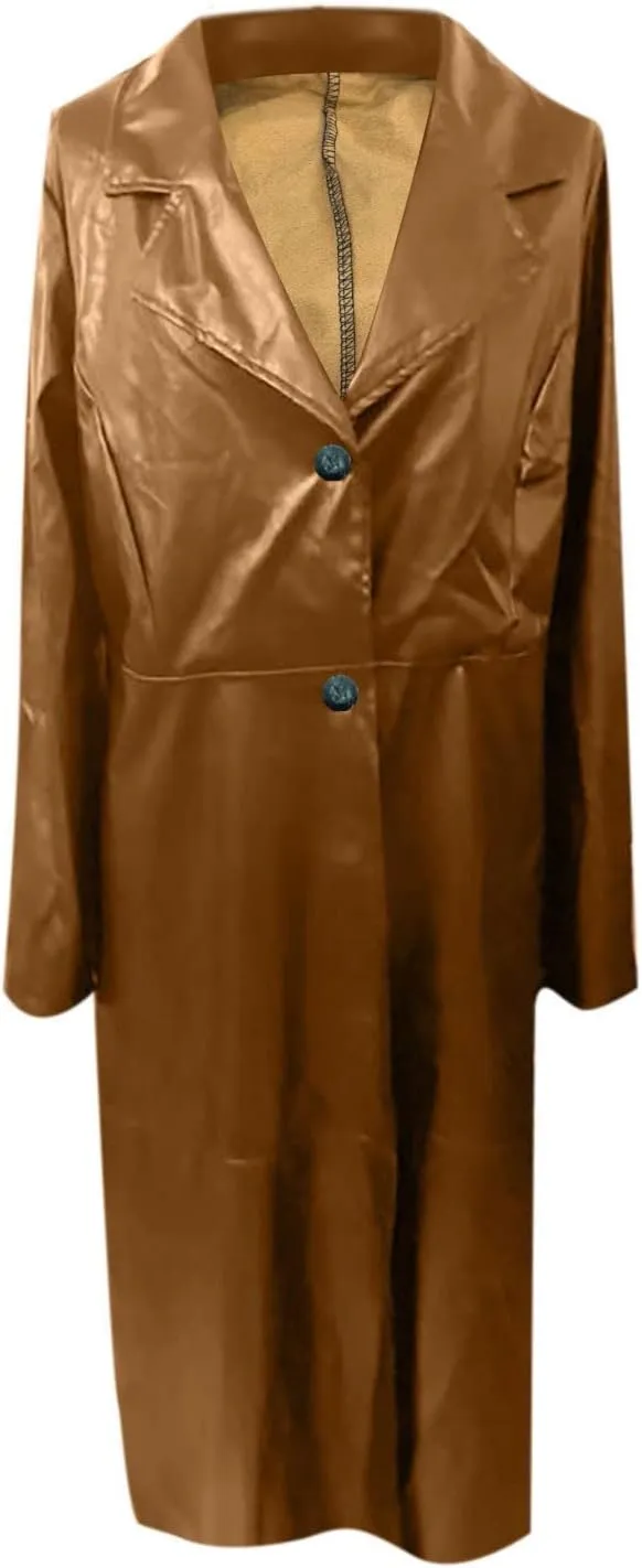 Womens Leather Long Jackets Dress Full Zipper Leather Jacket Coats Fashion Motorcycle Outwear PU Faux Leather Jackets