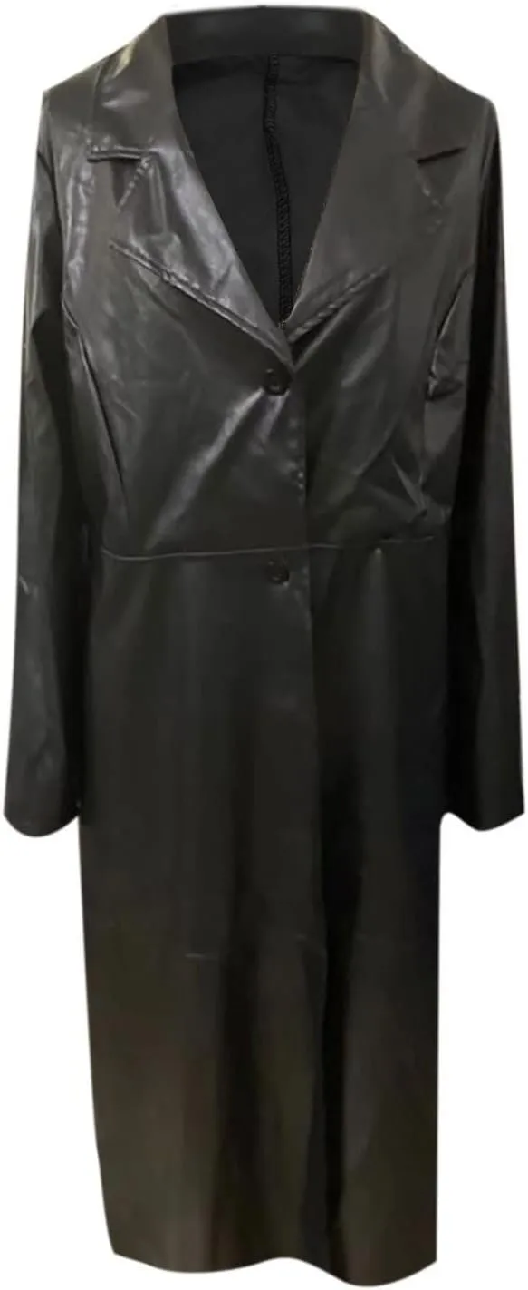 Womens Leather Long Jackets Dress Full Zipper Leather Jacket Coats Fashion Motorcycle Outwear PU Faux Leather Jackets