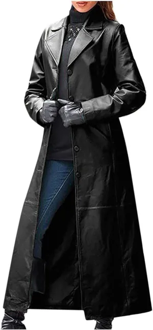 Womens Leather Long Jackets Dress Full Zipper Leather Jacket Coats Fashion Motorcycle Outwear PU Faux Leather Jackets