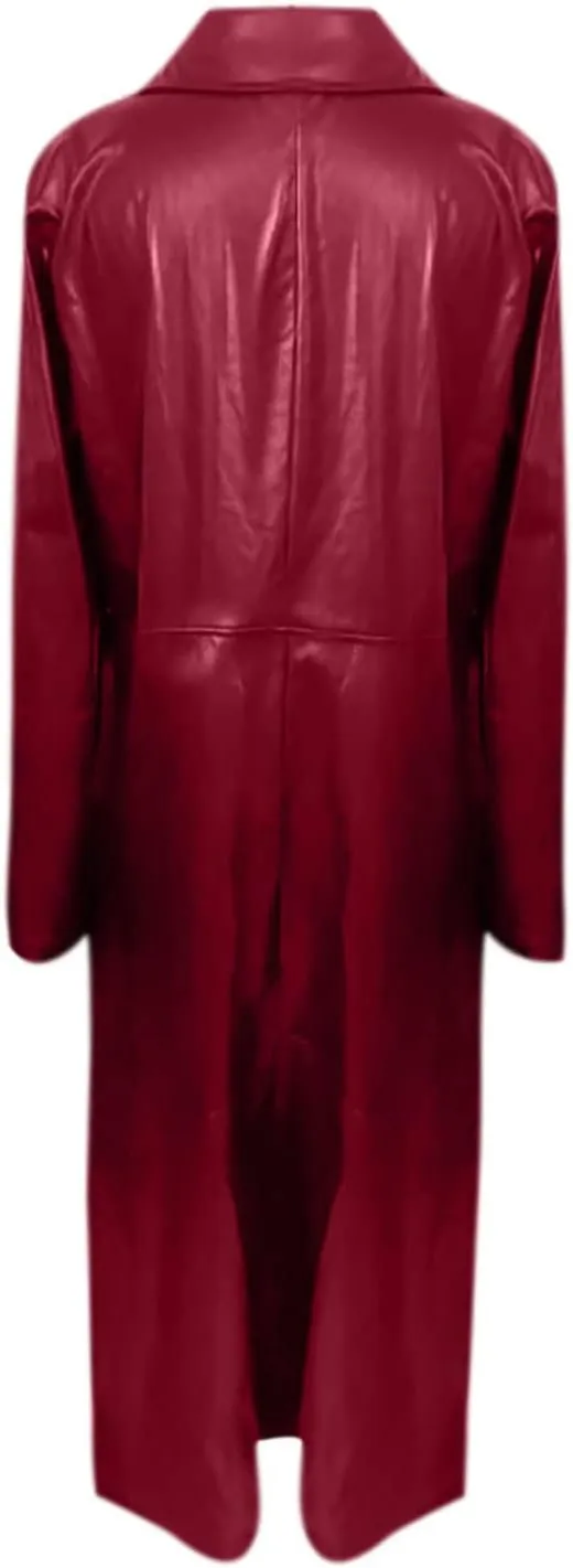 Womens Leather Long Jackets Dress Full Zipper Leather Jacket Coats Fashion Motorcycle Outwear PU Faux Leather Jackets